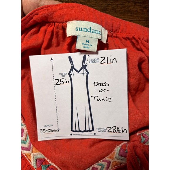SUNDANCE Orange Geo Aztec Embroidered Boho Summer Tunic Dress Medium - Picture 8 of 8